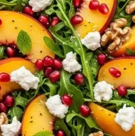 Delicious Peach Arugula Salad with fresh peaches and arugula leaves