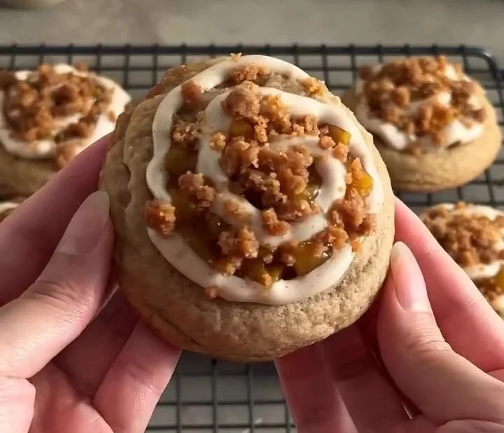 Freshly baked Peach Cobbler Cookies with a golden crust and peach filling.