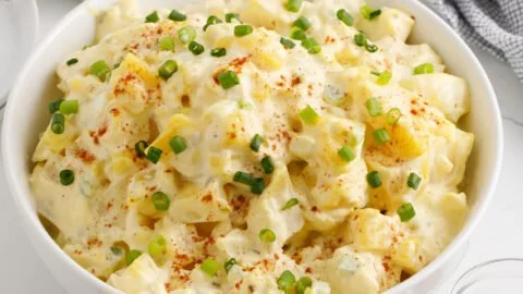 Delicious homemade potato salad served in a bowl