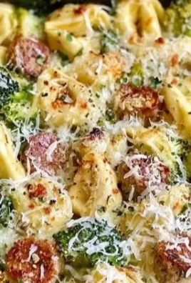 Sheet Pan Broccoli Tortellini Bake with vegetables and cheese