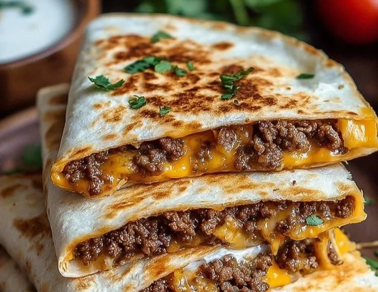 Delicious Smashburger Quesadillas served with toppings and sides