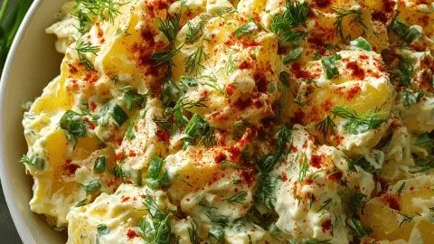 Delicious Southern potato salad served in a bowl