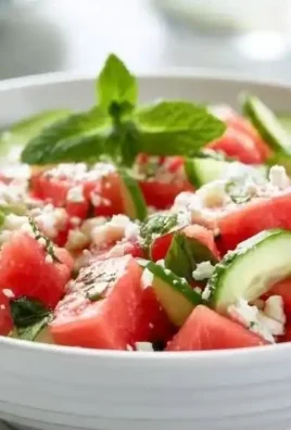 Colorful summer salad with watermelon, cucumber, and feta cheese.