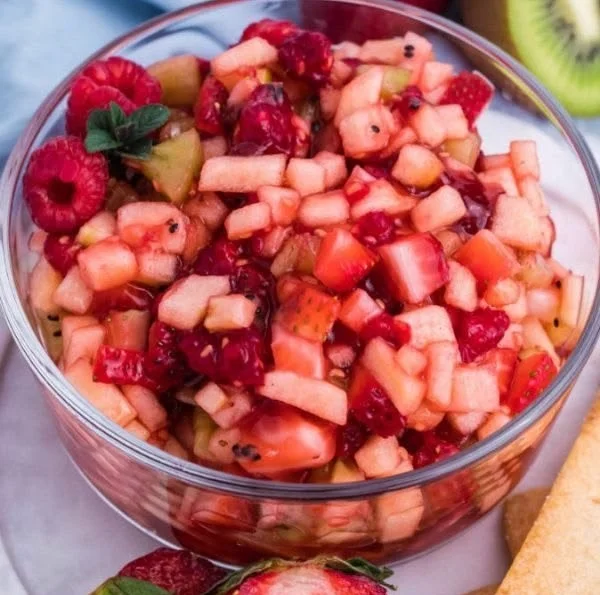 Sweet Fruit Salad with Cinnamon Sugar Tortilla Chips