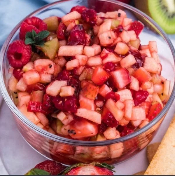 Sweet Fruit Salad with Cinnamon Sugar Tortilla Chips