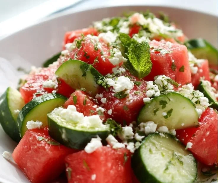 Watermelon Cucumber Feta Salad