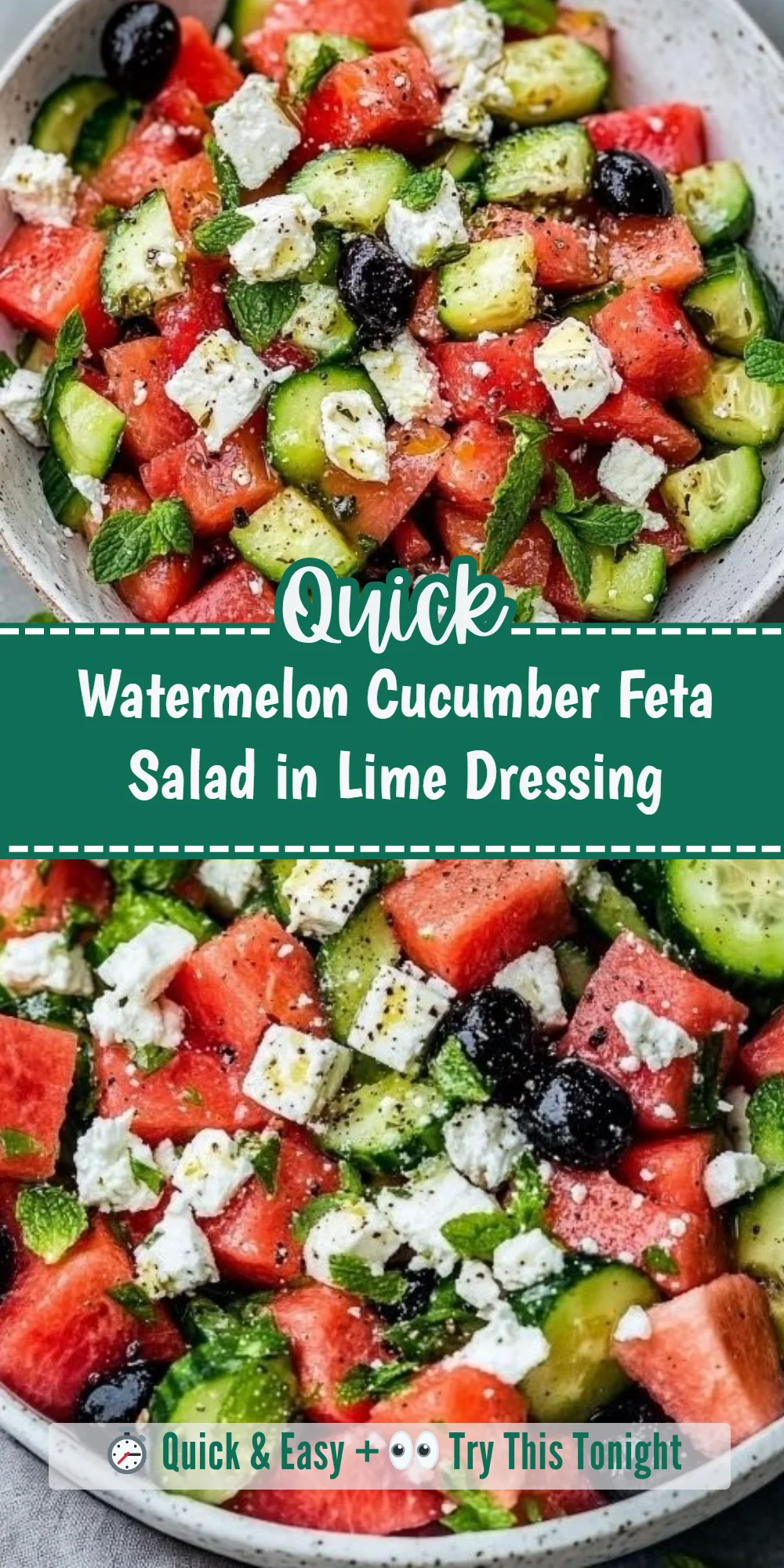 Watermelon Cucumber Feta Salad in Lime Dressing