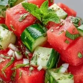 Refreshing Watermelon Cucumber Salad with mint and feta