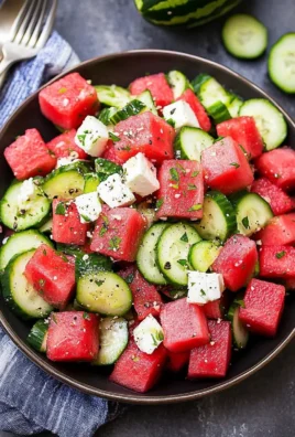 Fresh Watermelon Cucumber Salad with mint and lime dressing.
