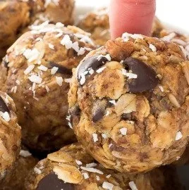 Delicious Almond Joy Energy Bites made with coconut, almond, and chocolate.