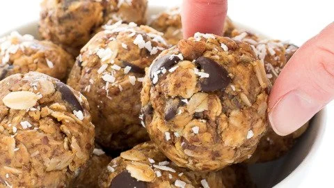 Delicious Almond Joy Energy Bites made with coconut, almond, and chocolate.