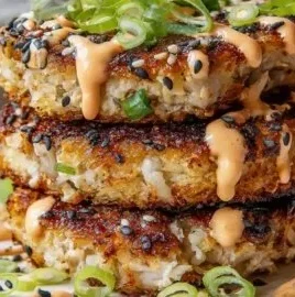 Crispy panko-crusted Asian tuna cakes served on a plate