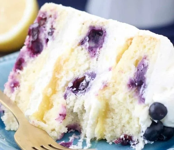 Delicious homemade Lemon Blueberry Cake with fresh blueberries and lemon zest