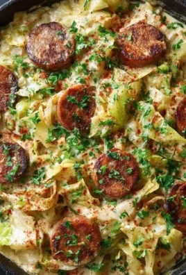 Creamy Cajun Sausage and Cabbage Alfredo served in a bowl