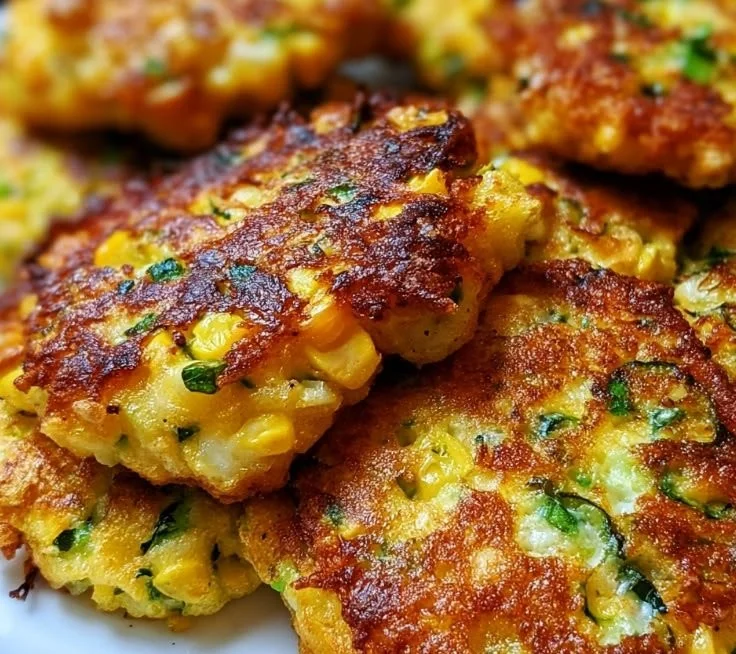 Crispy fried zucchini and corn fritters served on a plate.