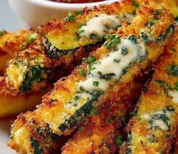 Crispy oven-baked zucchini fries on a plate