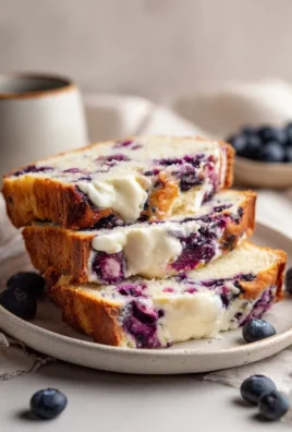 Freshly baked blueberry cream cheese bread on a wooden cutting board