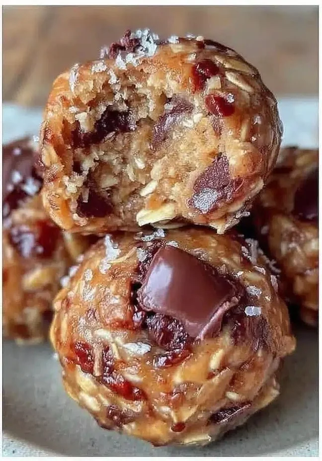 No-bake peanut butter oat energy bites with dark chocolate chips