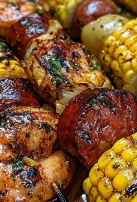 Delicious grilled seafood skewers served on a platter