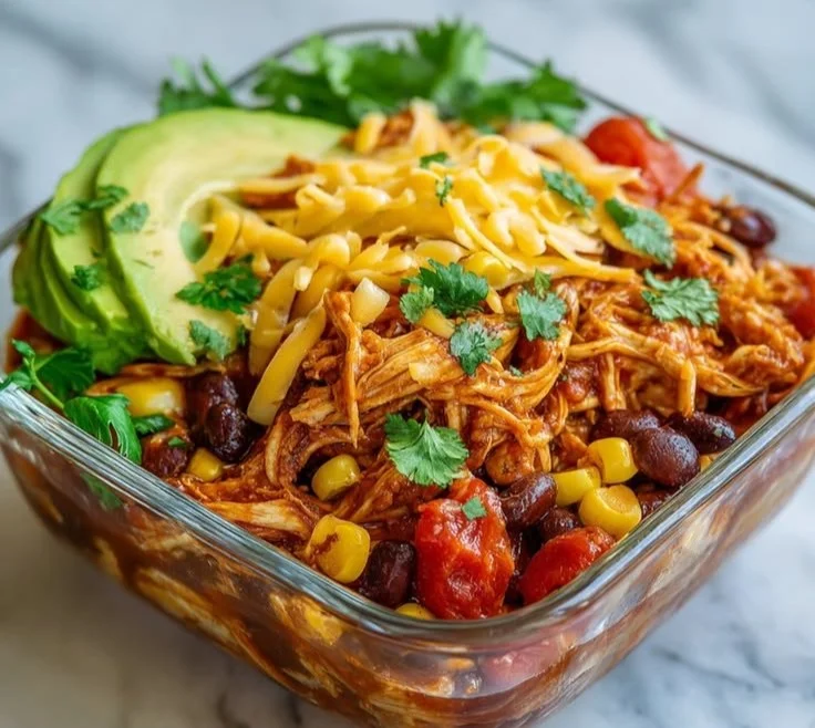 High-Protein Chicken Enchilada Bowl with fresh ingredients and vibrant colors