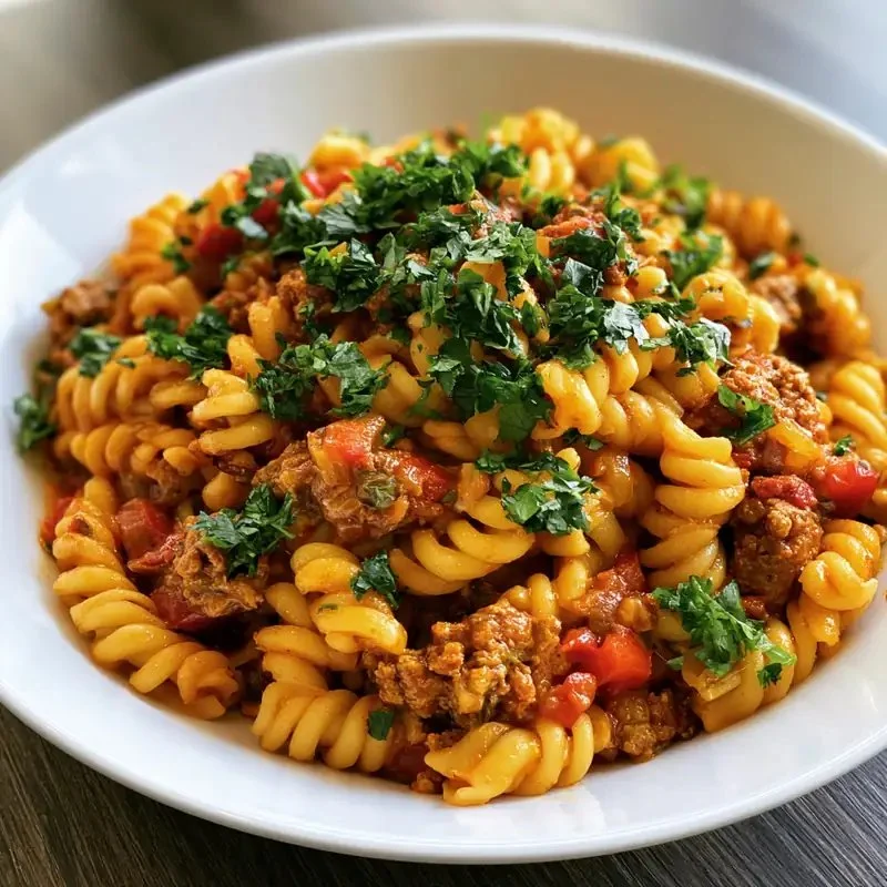 High protein taco pasta dish with 36g protein per serving