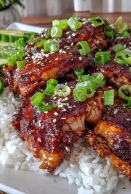 Delicious Honey Gochujang Chicken served with vegetables and rice