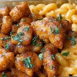 Delicious honey garlic chicken mac with high protein content