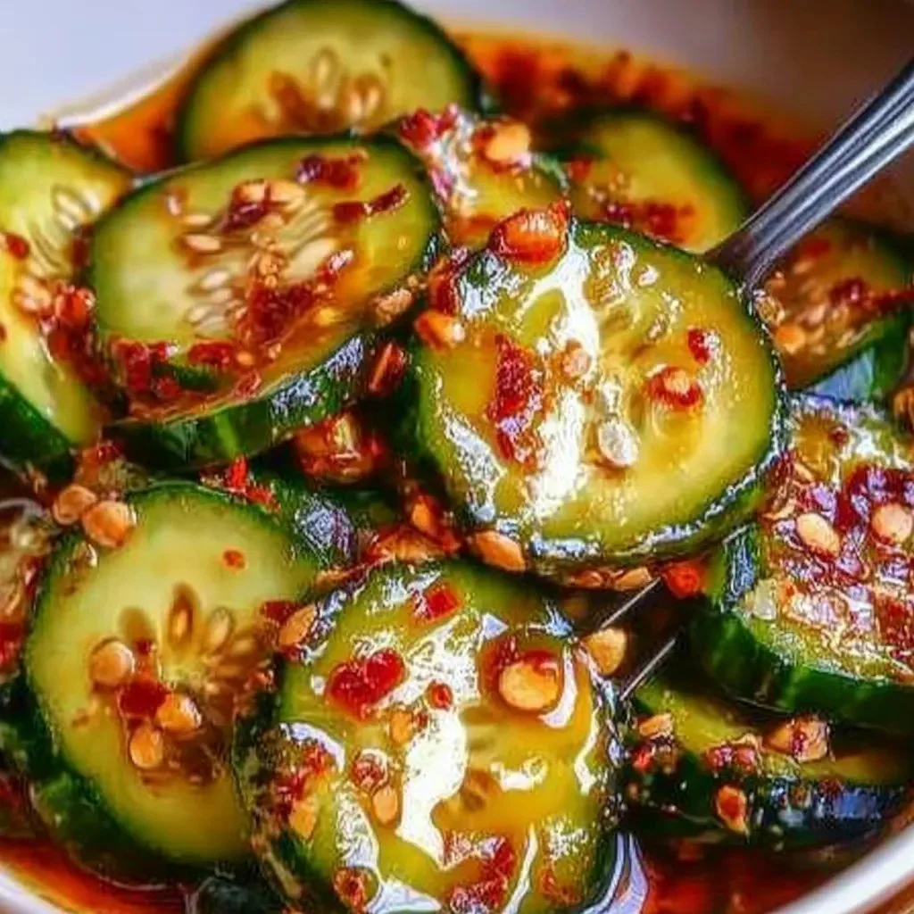 Fresh Korean Cucumber Salad served in a bowl with chopsticks