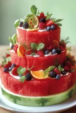 Refreshing melon cake made with fresh fruit and whipped cream.