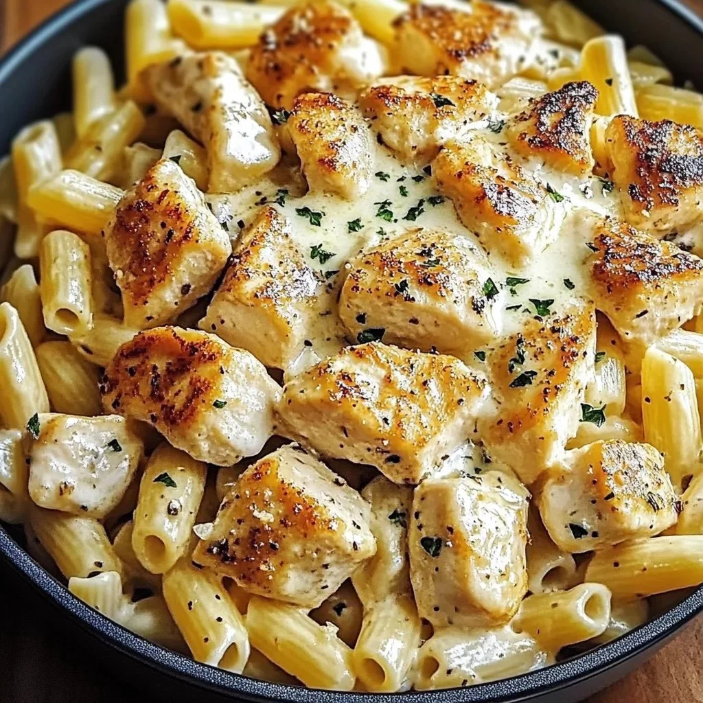 One Pan Garlic Butter Chicken over Parmesan Pasta Recipe