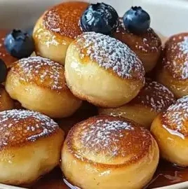 Delicious pancake poppers served on a plate, perfect for easy mornings.