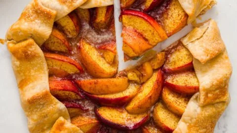 Delicious peach galette baked with fresh peaches and a flaky crust