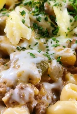 Delicious Philly Cheesesteak Pasta dish garnished with herbs