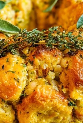 Pull Apart Stuffing Ring served on a festive table with gravy and garnishes.