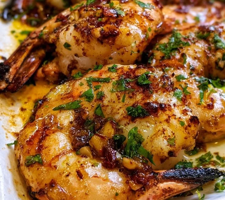 Delicious shrimp marinated for grilling with spices and herbs.