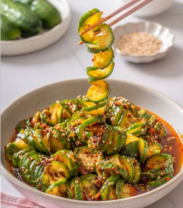 Spicy Asian Cucumber Salad with fresh vegetables and Asian spices