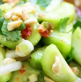 Delicious Thai cucumber salad with fresh vegetables and herbs