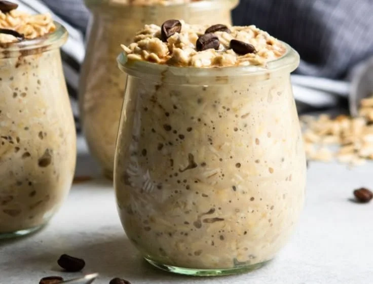Delicious Vanilla Cold Brew Coffee Overnight Oats in a jar