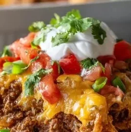 Delicious Walking Taco Casserole served in a bowl with toppings.