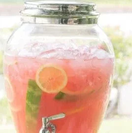 Refreshing watermelon lemonade served in a glass with fresh mint leaves.